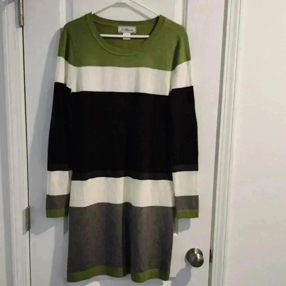J Howard Women's Striped Sweater Dress Elbow Patch Long Sleeve Size M